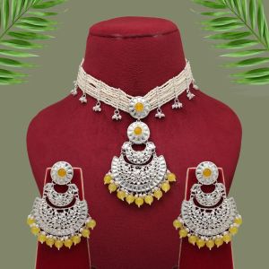 Yellow Color Choker Kundan Necklace Set (KN1379YLW)