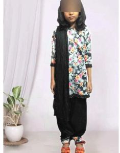 KIDS Elegant Midnight Black Kurti With Afghan Salwar