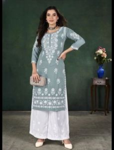 Women Chikankari Embroidery Kurti Palazzo Set