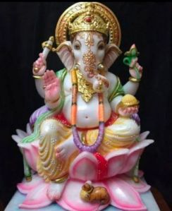 Polished Ganesh Ji Multicolor Marble Statue, Speciality : Shiny