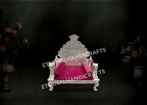 Antique Silver Royal Pink Cushioned Singhasan