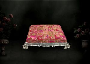 Silver Pattern Cushioned Chowki