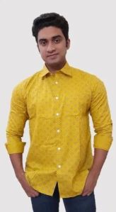 Dorrcee Mens Breeze Light Yellow Cotton Printed Shirt