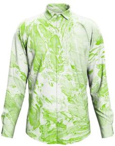 Dorrcee Mens Light Green Marble Print Satin Full Sleeve Shirt