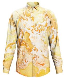 Dorrcee Mens Yellow Marble Print Satin Full Sleeve Shirt