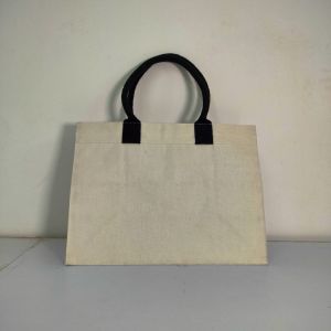 Plain Cotton Canvas Laminated Jute Bag, Color : Black White