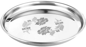 Polished Stainless Steel 12 Inch Laser Design Buffet Plate