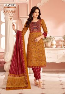 Mustard Colour Designer Dress Material With Work