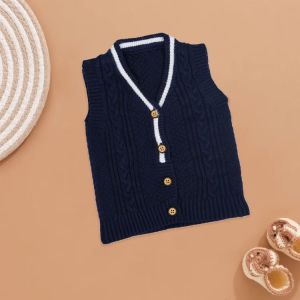 Baby Boy Navy Elegance Striped Knitted Vest