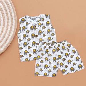 Baby Elephant Print Cotton Jabla & Shorts Set