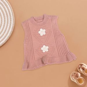 Baby Girl Pink Flower Applique Knitted Vest