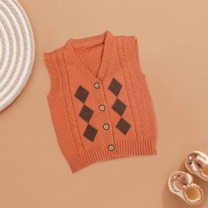 Boon Babies Terracotta Touch Woolen Kids Classic Argyle Knitted Vest