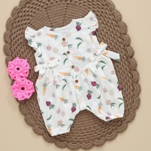 Round Neck Cotton Playful Vegetable Print Baby Romper