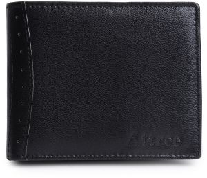 Attree Leather Mens Bifold Jet Black Leather Wallet