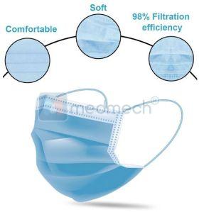 Medmech Cotton 3 ply mask, Color : Blue, Medical Blue for Laboratory, Hospital, Pharmacy