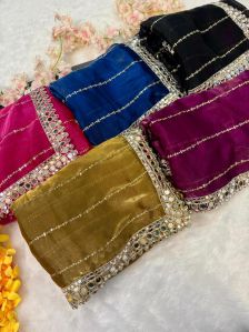 Unstitched Mirror Work Saree Party Wear, Packaging Type : Packet