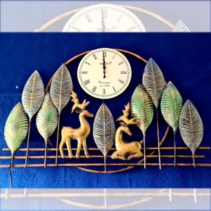 iron metal handmade deer Decorative Hanging Wall Clock With LED