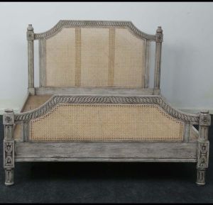 Rattan Cane King Size Wooden Bed, Dimension : 198 X 177 Cm