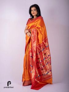Woven Orange Single Muniya Paithani Saree &AMP;ndash; Pratishthani