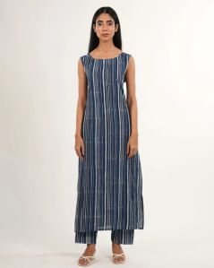 Indigo Striped Sleeveless Kurta Set