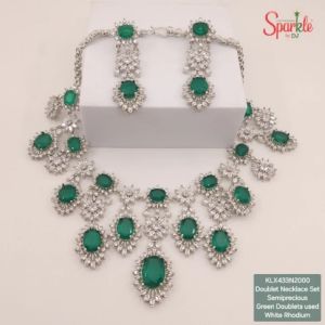 Bridal Cz Ladies Necklace Set with Semiprecious Stones