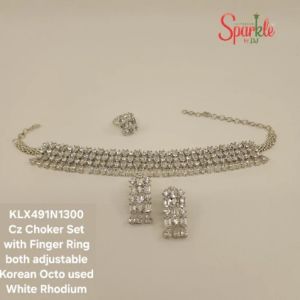 Cz Ladies Choker Set with Finger Ring Embellished