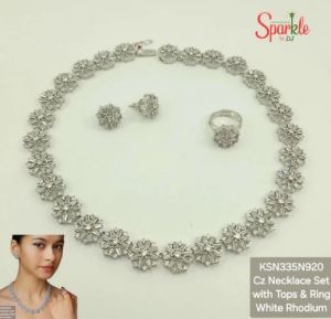 Tapered Baguettes Cz Ladies Necklace Set