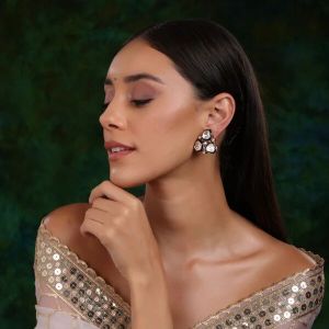 THREE STONE BLUE MEENAKARI KUNDAN EARRINGS