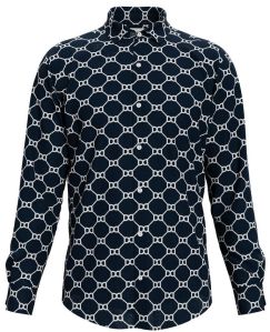 Dorrcee Mens Midnight Blue Monochrome Printed Full Sleeve Shirt