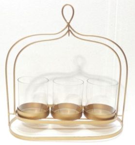 Three Set Glass Candle Holder with Aluminium Stand