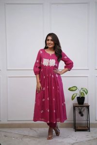 Ladies Pink Printed Cotton Cord Set