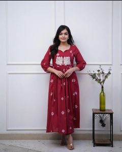 Ladies Red Printed Cotton Cord Set