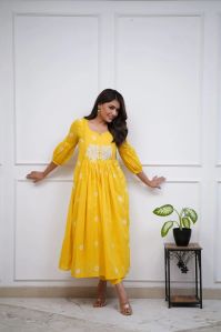 Ladies Yellow Printed Cotton Cord Set