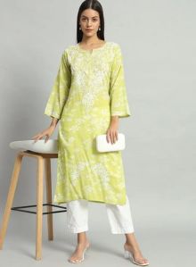 Aisha Mulmul Green Straight Kurti