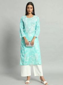 Aisha Mulmul Teal Blue Straight Kurti