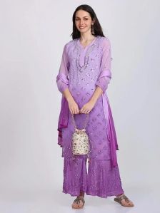 Purple Chikankari Chiffon Sharara Suit