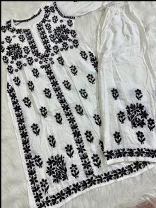 White Rayon Chikankari Co Ord Set