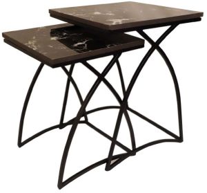 Color Coated Iron Marble Cross Leg Nested Table Set, Color : Black