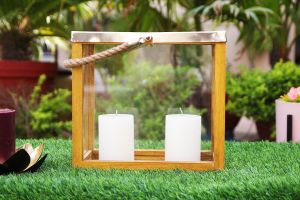 Wooden Candle Holder Lantern, Color : Brown for Decoration