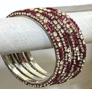 Polished Metal Choki Maroon Bangles Traditional Party Wear