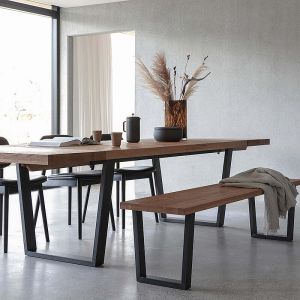 Calia Extendable Oak Wood Metal Dining Table