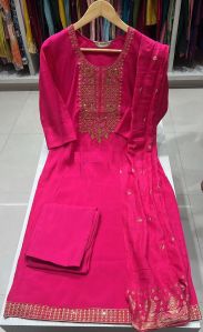 Ladies Magenta Silk Suit