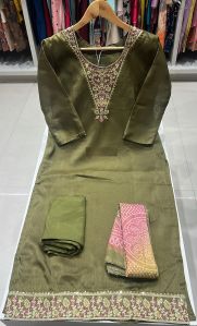 Mehndi Green Embroidered Silk Suit XL, XXL