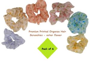 Premium Printed Organza Hair Scrunchies for Girls and Women -Small aster
