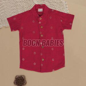 Boon Babies Printed Silk Boys Cherry Red Ethnic Shirt Casual Wear