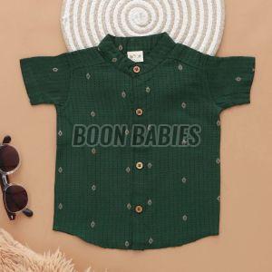 Printed Silk Boys Elegant Green Ethnic Shirt Casual Wear