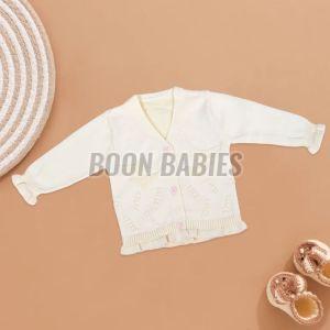 Boon Babies Plain Wool Kids Creamy Delight Ruffled Cardigan