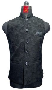 Shining Black Partywear Waistcoat Jacket