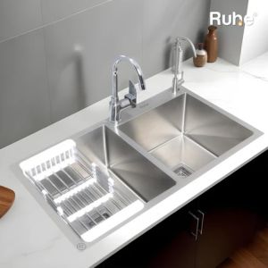 Handmade Double Bowl Kitchen Sink With Tap Hole (37 X 18 X 10 Inches)