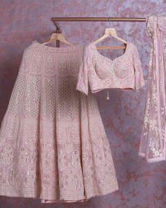 Baby Pink Coloured Sequence Embroidery Work Lehenga Choli For Women